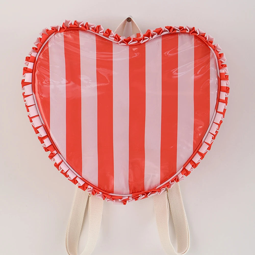 Wholesale Women's Personalized Zipper Ruffle PVC Monogram Striped Heart Backpack MegaBDM