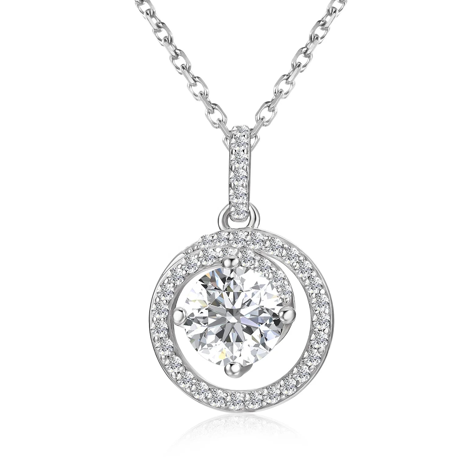 Environmental Friendly Lab Grown Moissanite Diamond 925 Silver 18K White Gold Round Pendant Necklace for Women Destiny Jewellery