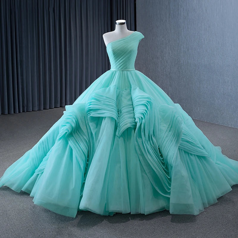 Jancember 231120 Elegant One Shoulder Ruffle Ball Gown Evening Dresses for Women