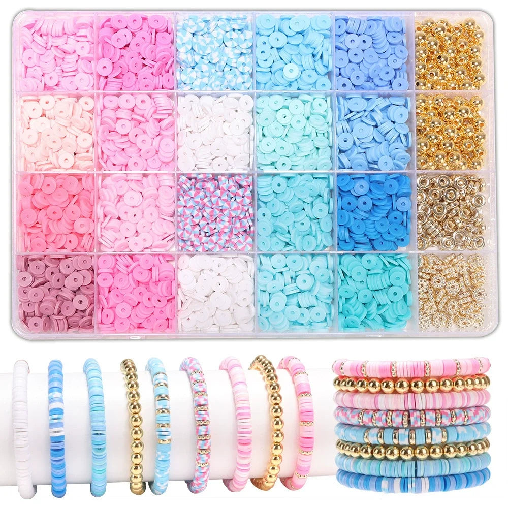 3600 Pcs 24 Color Flat Circular Polymer Clay Beads Black  Beads with Pendant Jewelry Making Kit Bracelet Necklace