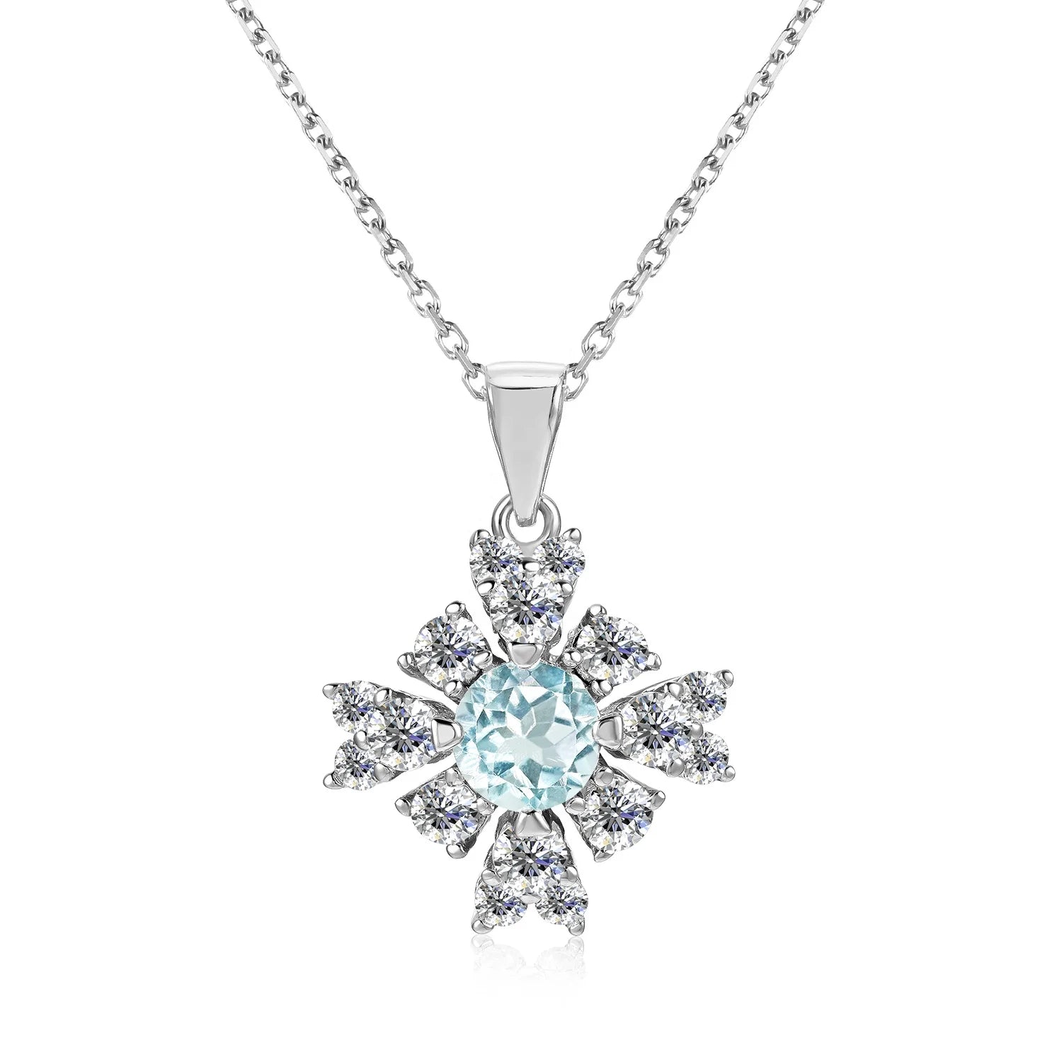 Joyas De Mujer 2022 Natural Stone Sky Blue Topaz Hypoallergenic 925 Sterling Silver Snowflake Pendant Necklace Destiny Jewellery