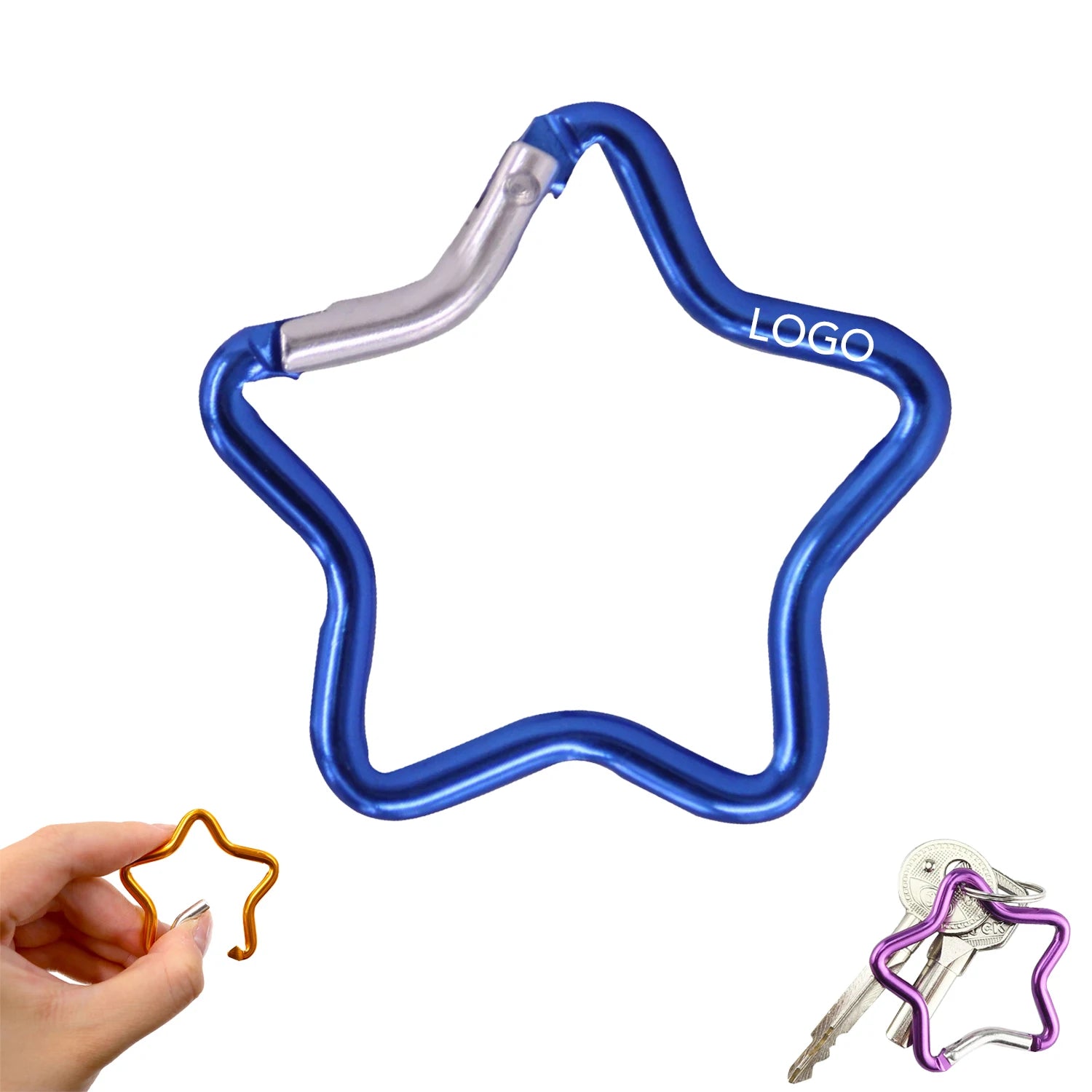 Custom Logo Aluminum Star Shaped Carabiner Keychain Lightweight Spring Clip for Promotional Activities
