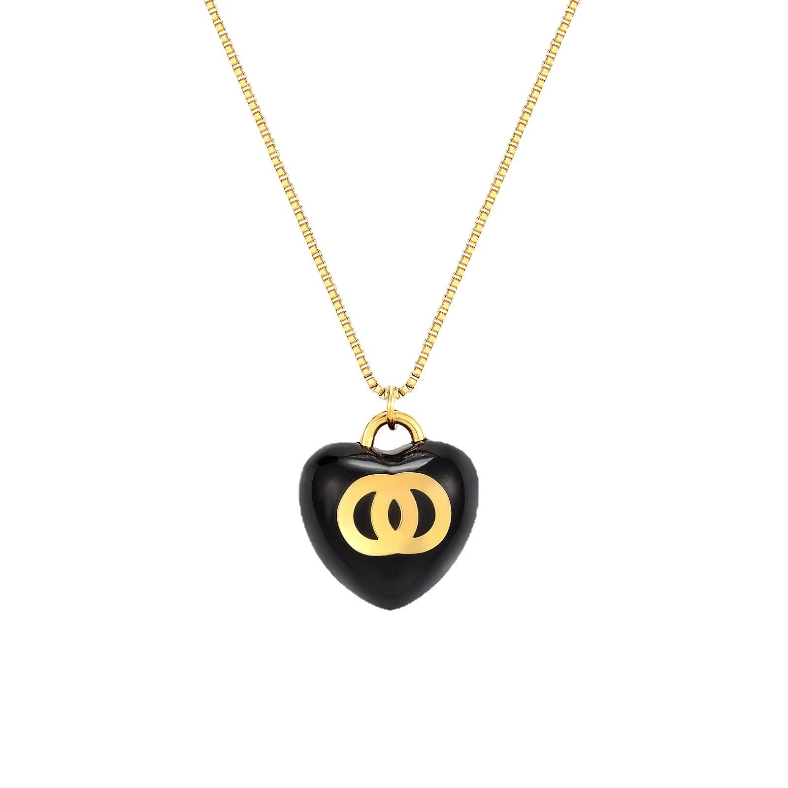 2026 Trendy Jewelry Fashion Simple Stainless Steel 14k Gold Black Love Pendant Necklace Earrings Jewelry Set
