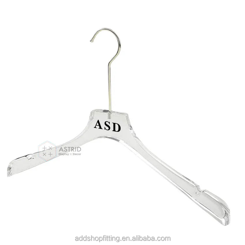 AS 43 cm 3T Custom Logo Clear Crystal Acrylic Gold Hook Hanging Wardrobe Hangers for Clothing Store