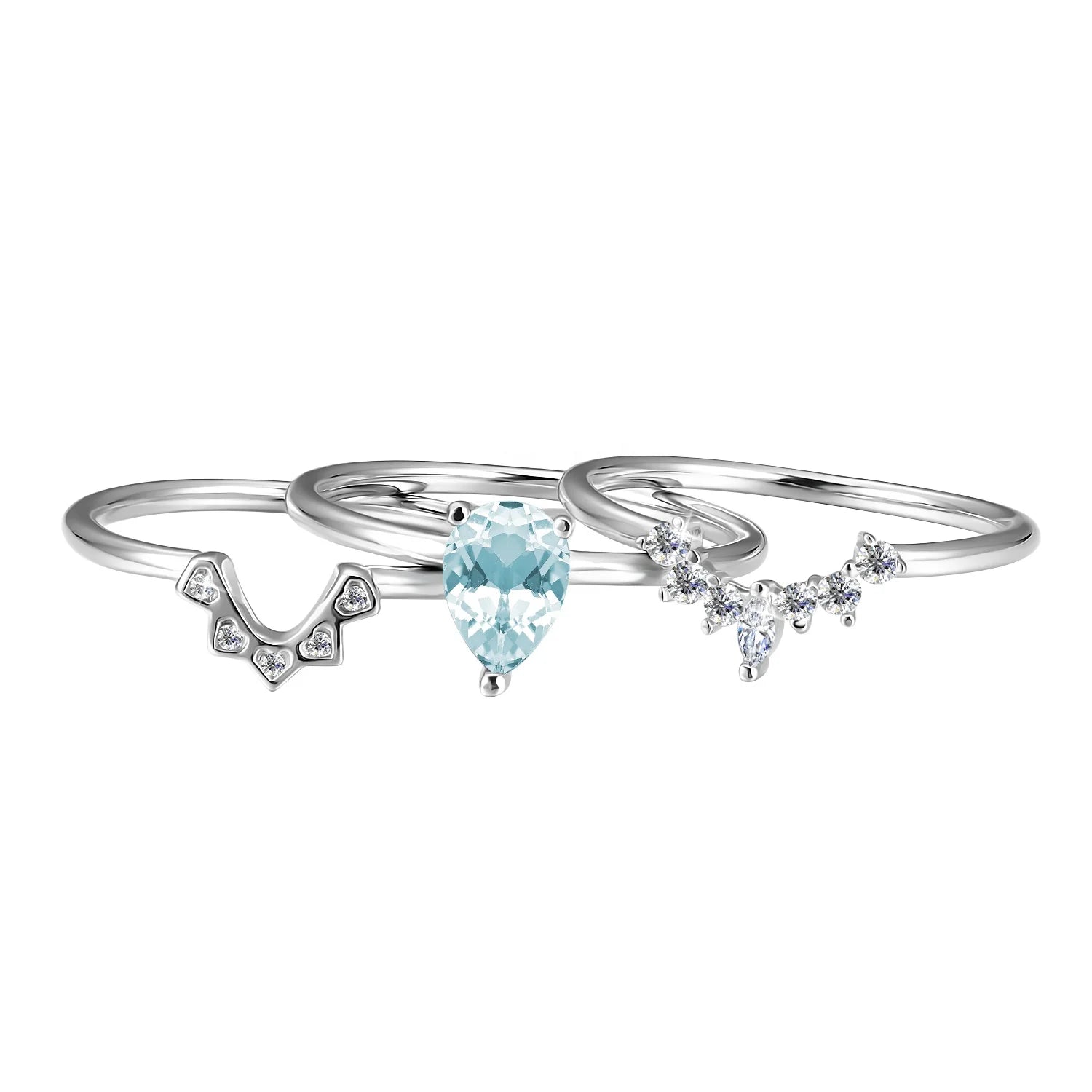 3 in 1 Ring Natural Gem Stone Blue Topaz Jewelry 925 Sterling Silver 3 Pieces Wedding V Shape Ring Set Destiny Jewellery