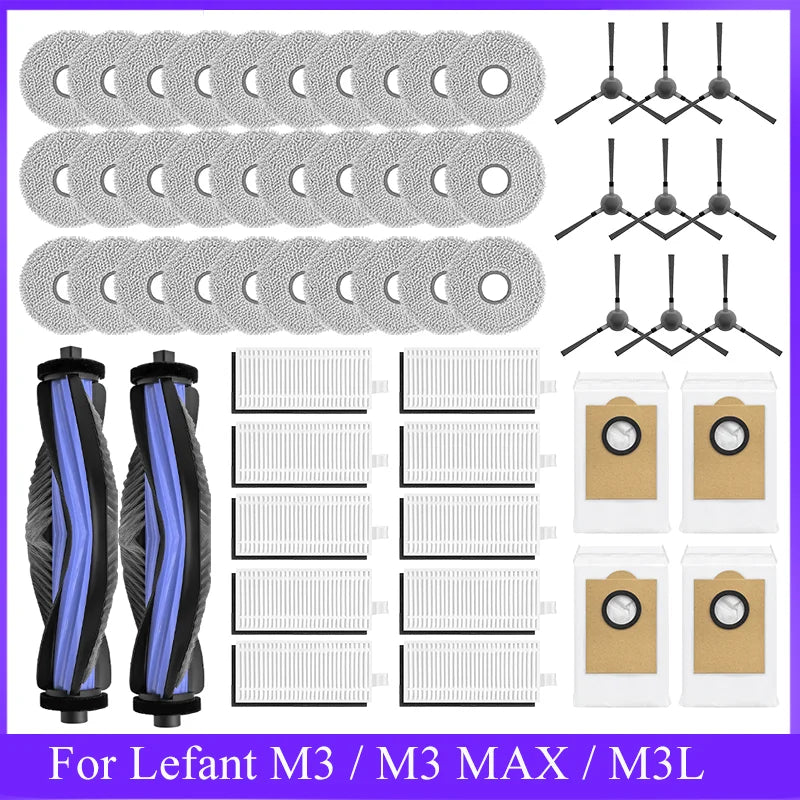 Accessories For Lefant M3 / M3 MAX / M3L HEPA Filters Robot Vacuum Cleaner Main Side Brush Mop Cloth Pads Dust Bags