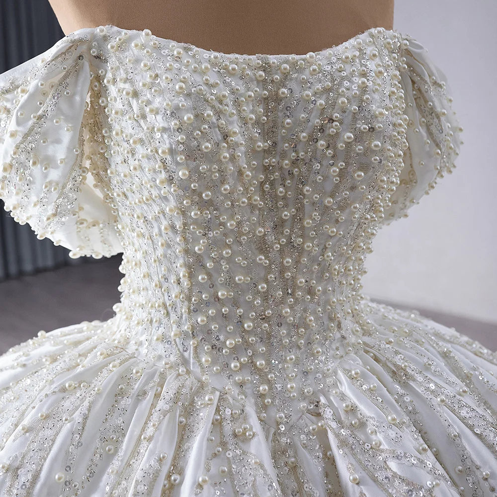 Jancember 241030B Beach Pearls Empire Bridal Satin Women's Wedding Dresses