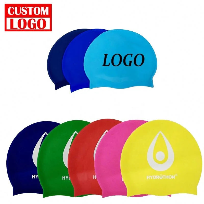 Personalized Custom Logo Printing Waterproof Silicone Swim Cap for Adult and Kids Swimming Cap Logo