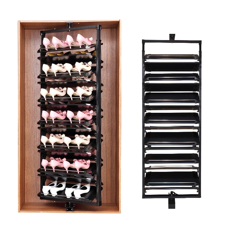 360 Degrees Rotating Modern Extendable Metal Multifunctional Telescopic Multi-layer Revolving Shoe Rack Wardrobe Home Furniture