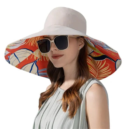 Women's Wide Brim Sun Hat Large Foldable UV Protective Sun Hat Can Be Worn on Both Sides