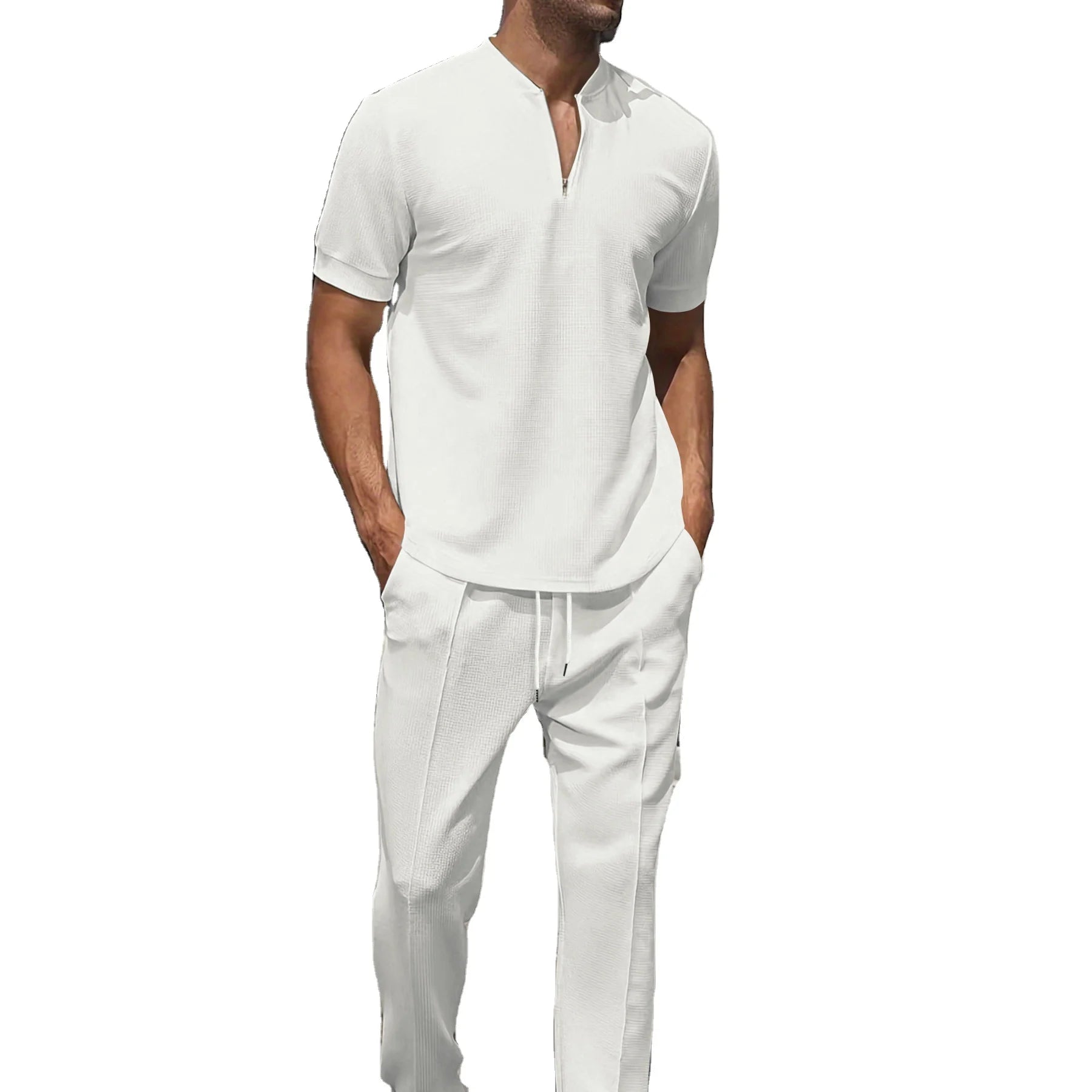 OEM Customized Logo Design European and American Men Shirt and Shorts Waffle-knit Two-piece Suit