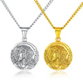 Bible Verse Necklace Christian Jewelry 18k Gold Plated Stainless Steel Lord's Prayer Inscript Praying Hands Coin Medal Pendant