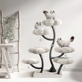 Soft Clouds Large Modern Wooden Luxury Cat Tower Tree Multi-level Cat Condo Climbing Tower Tree