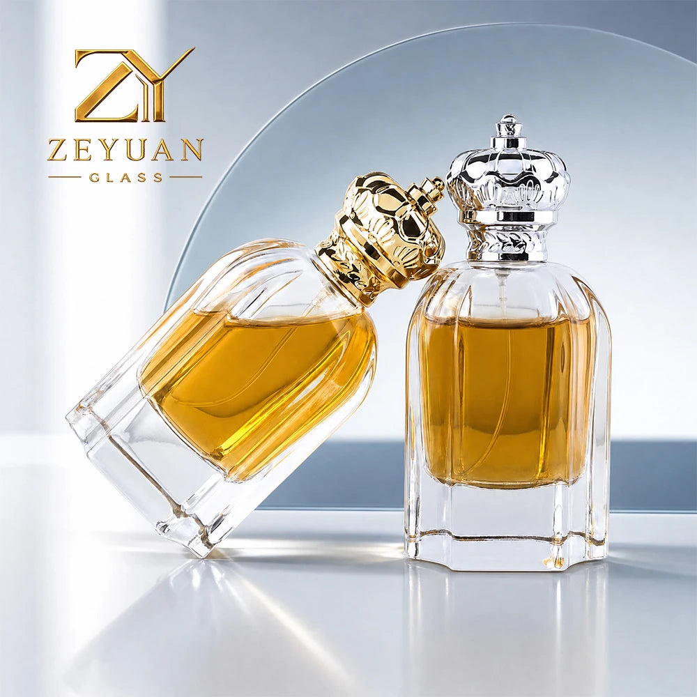Elegant 110ml Clear Glass Perfume Bottle with Decorative Crown Cap Luxury Wholesale MegaBDM