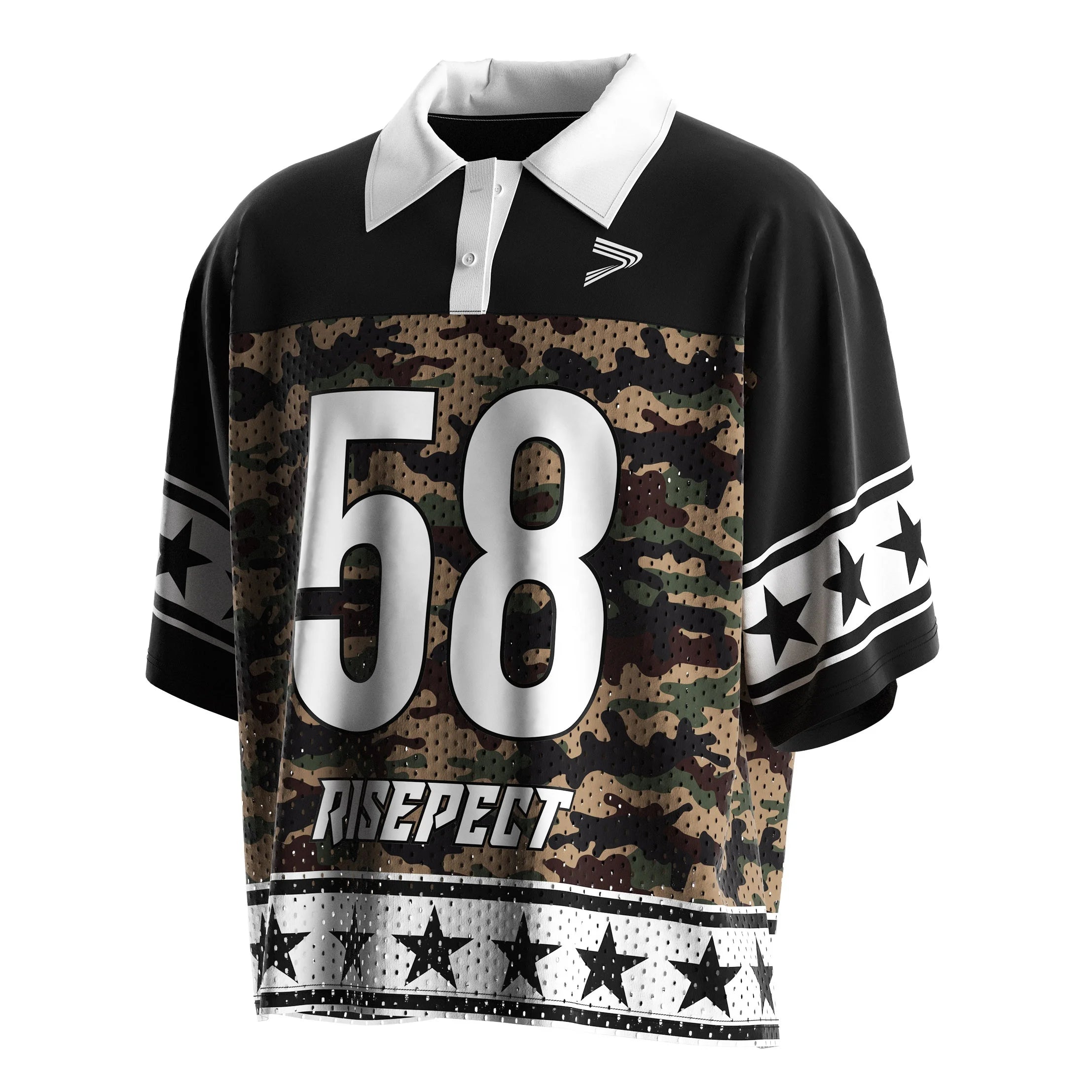 Stylish Pattern Custom Logo Vintage American Football Jersey With Polo Collar Design Quick Dry Mesh Fabric Oversize Style