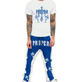 Gothic Letter Print Contrast Panel Plus Size Outfit Men Drawstring Joggers Graphic Tee Hip Hop Streetwear Custom Logo Tracksuit