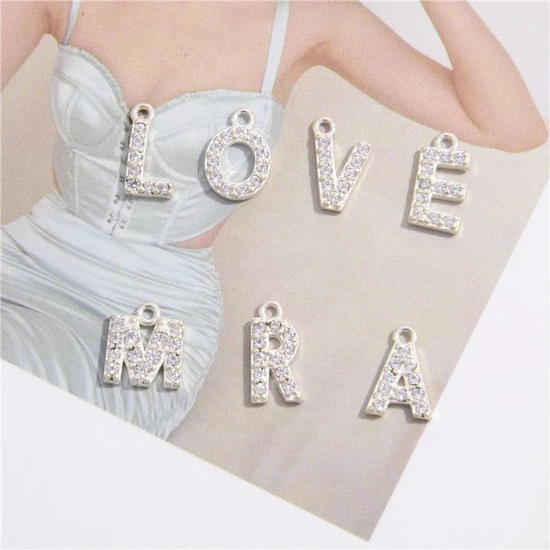 Fashion 925 Sterling Silver Charm Gold Plated Letters Charms Pendant for Girl Gift Jewelry Making
