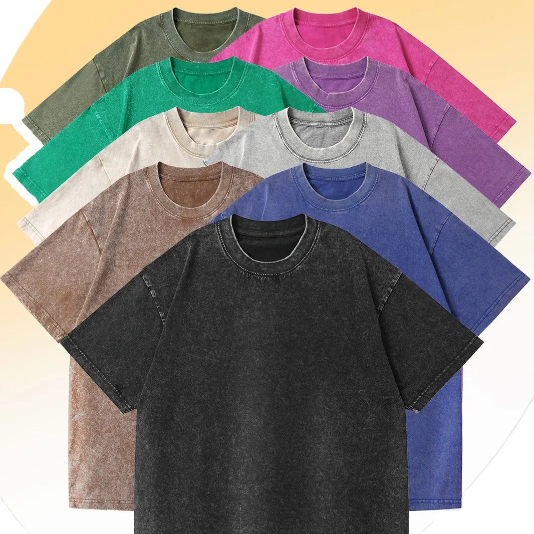 OEM Custom Logo 230g Heavyweight Cotton Comfy Distressed Retro Washed Oversized Drop Shoulder Streetwear Plus Size Mens T-Shirt MegaBDM
