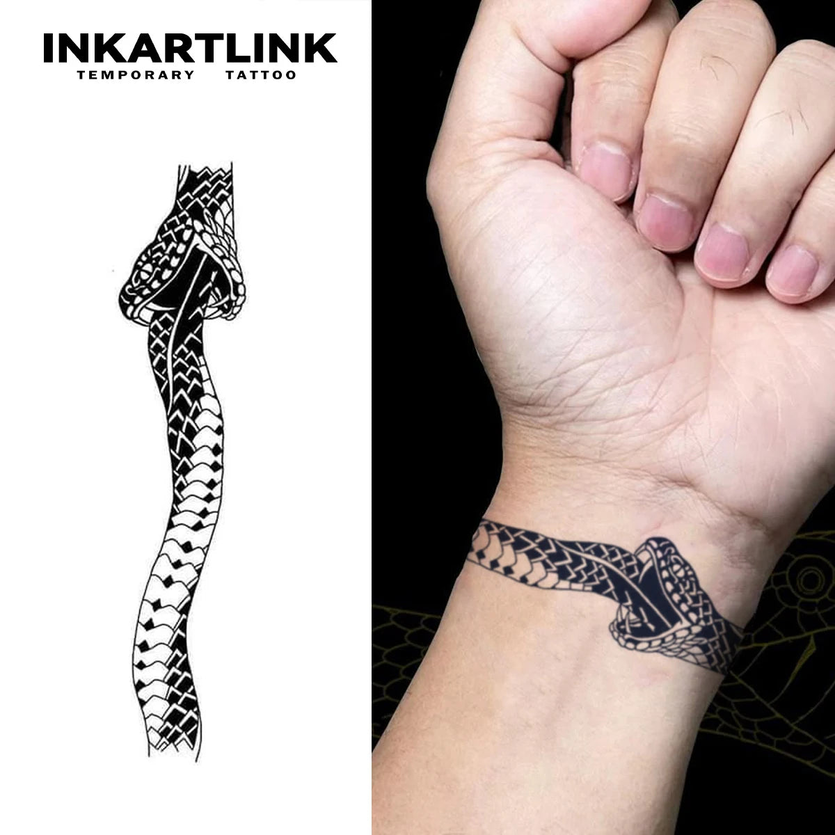 INKARTLINK Snake Wrist Tattoo Sticker Ouroboros Serpent Band Herbal 15 Days Semi-permanent Body Art Armband Wholesale