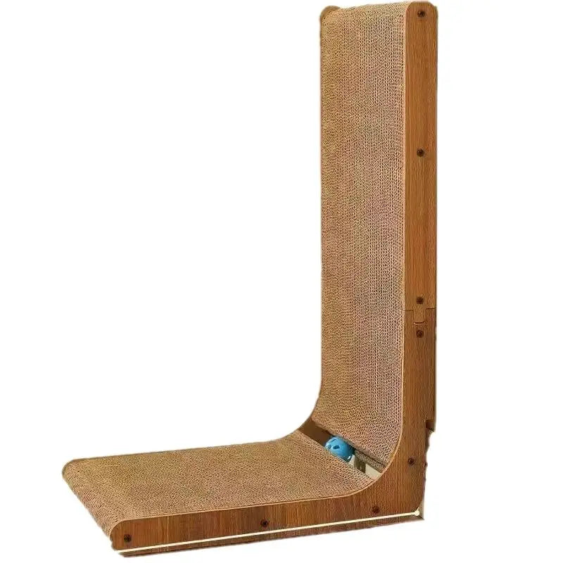 Kangdaer High-Density Corrugated Wood Scratcher L-Shaped Cat Tree with Chip-Free Plastic and Metal Bed Cat Toys