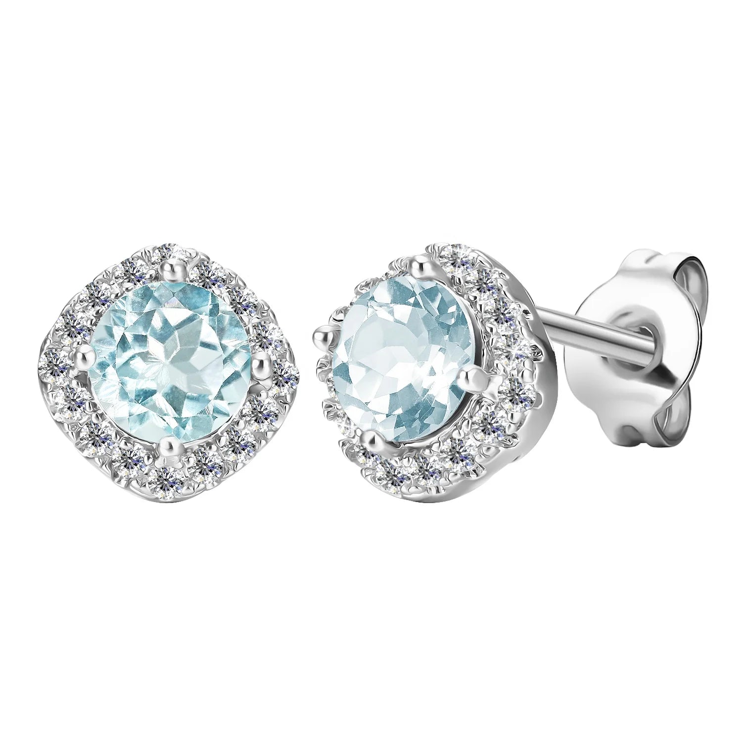 Hypoallergenic 925 Sterling Silver Natural Gemstone Jewelry Blue Topaz Halo Stud Earrings for Women Destiny Jewellery