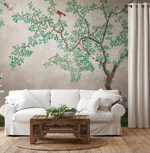 Photo Wallpaper Murals Bird Green Brown Non Woven Vinyl Wall Mural Country House for Hotel Bulk