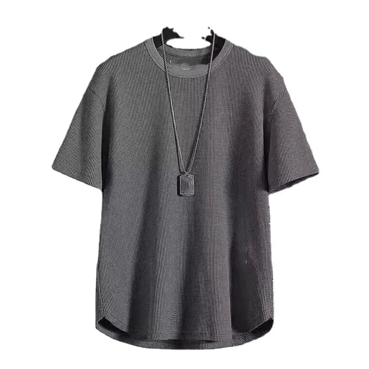 OEM Custom logo design summer loose simple waffle half-sleeved T-shirt trendy white versatile casual tops short-sleeved T-shirt MegaBDM