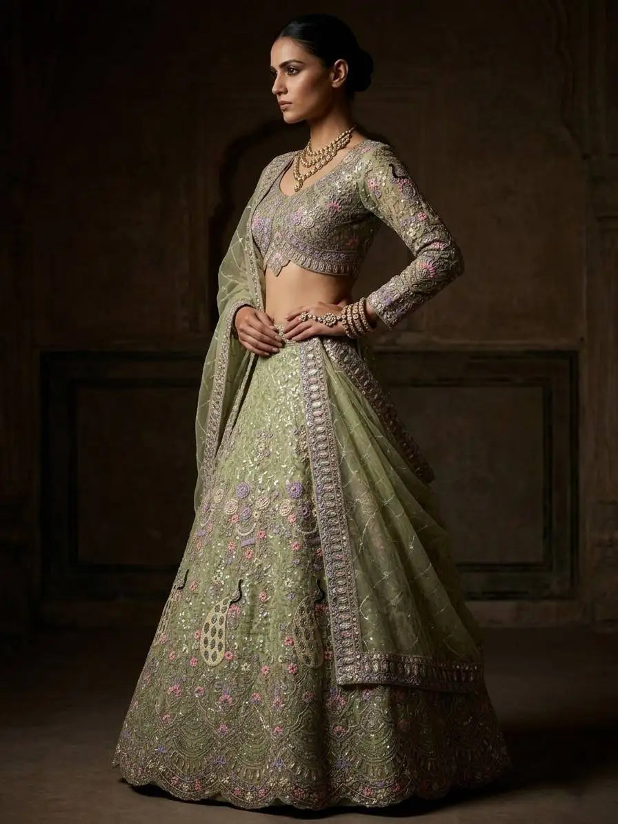 Premium Soft Ethnic Faux Georgette Butterfly Net Lehenga Choli Set with Coding Sequins Work Semi Stitched and Matching Dupatta MegaBDM
