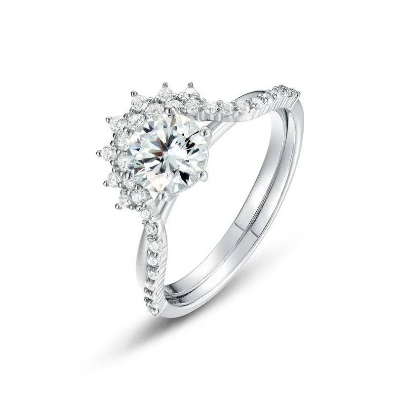 New Arrival 1ct Moissanite Engagement Ring Set for Women Curved CZ Eternity Ring Band 925 Silver Cluster Wedding Rings