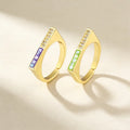 QIKU Luxury Rainbow Diamond Colorful Shell Combination Geometric Open Rings Gold Plated Copper Finger Jewelry Wholesale Price