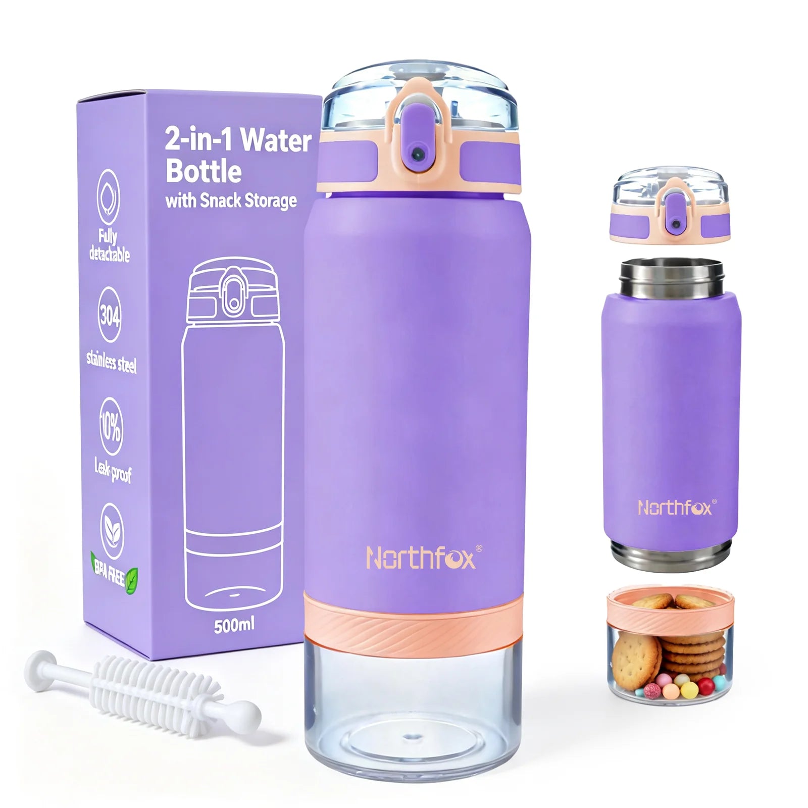 Northfox 500ml Double Wall Stainless Steel Vacuum Leak-Proof Lid BPA Free Eco-Friendly Portable Travel with Storage Container