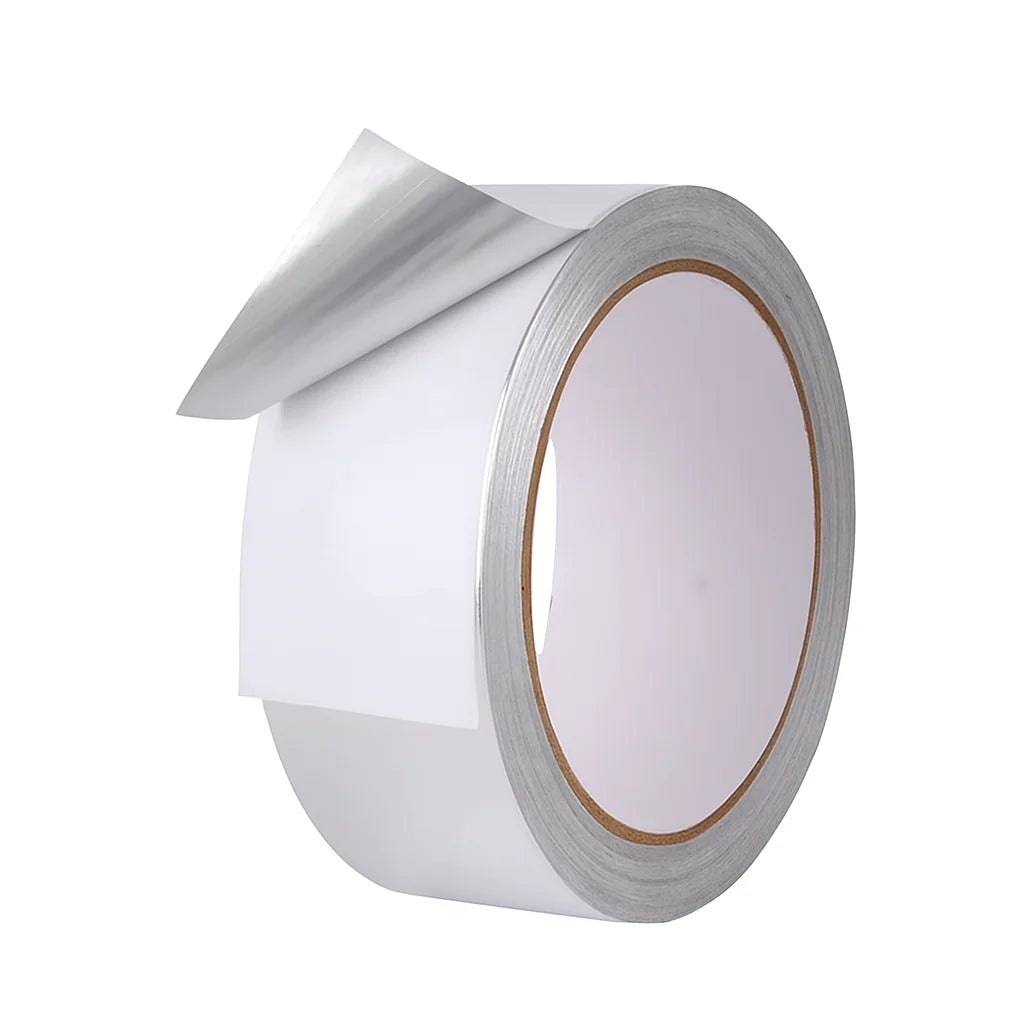 Silver Double Sided Aluminum Foil Tape 48mm X 50m Strong Acrylic Pressure Sensitive Heat Resistant Waterproof Moisture
