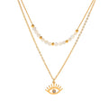 Hot Selling Devil's Eye Zircon Double Layers Pendant Necklace Rhodium Plated Stainless Steel Pearl Jewelry Gift Party 2023 New