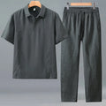 Bangladesh China Factory Price Mens Cotton Linen Two Piece Set Short Sleeve Shirt Casual Pants Summer Loose Fit Breathable MegaBDM