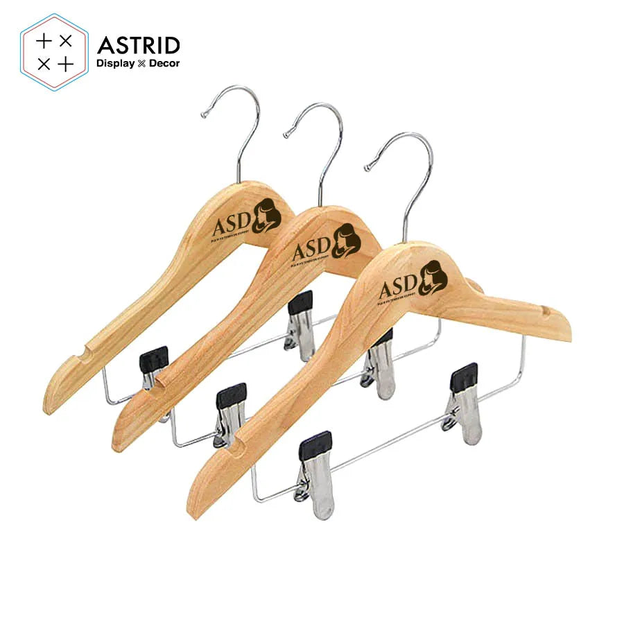 Customized Custom Logo Wooden 32 CM Wood Child Suit Pants Clothes Hanger for Kids Clothing