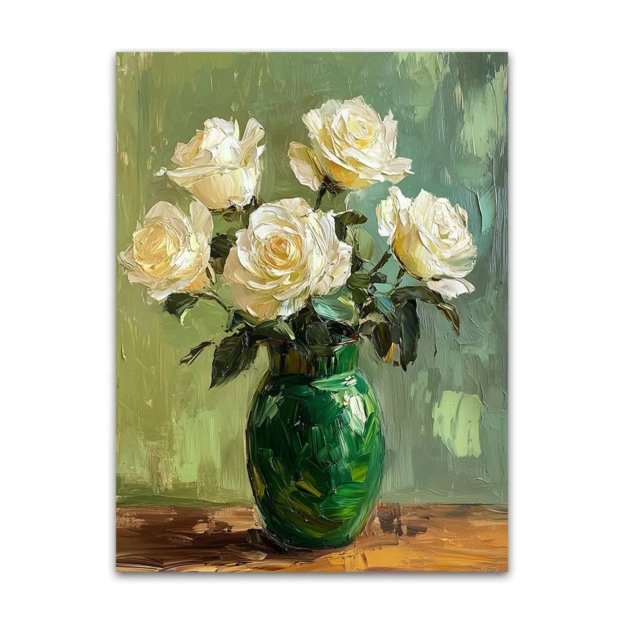 Custom Hot Sell Abstract Modern Thick Oil Texture White Roses Acrylic Hand-painted Texture Wall Art Van Gogh