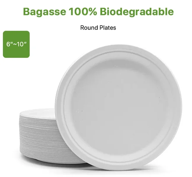 Eco-Friendly 500pcs Bagasse Fiber Tableware Biodegradable Reusable Disposable Plates Bowls for Wedding Birthday BBQ Parties MegaBDM