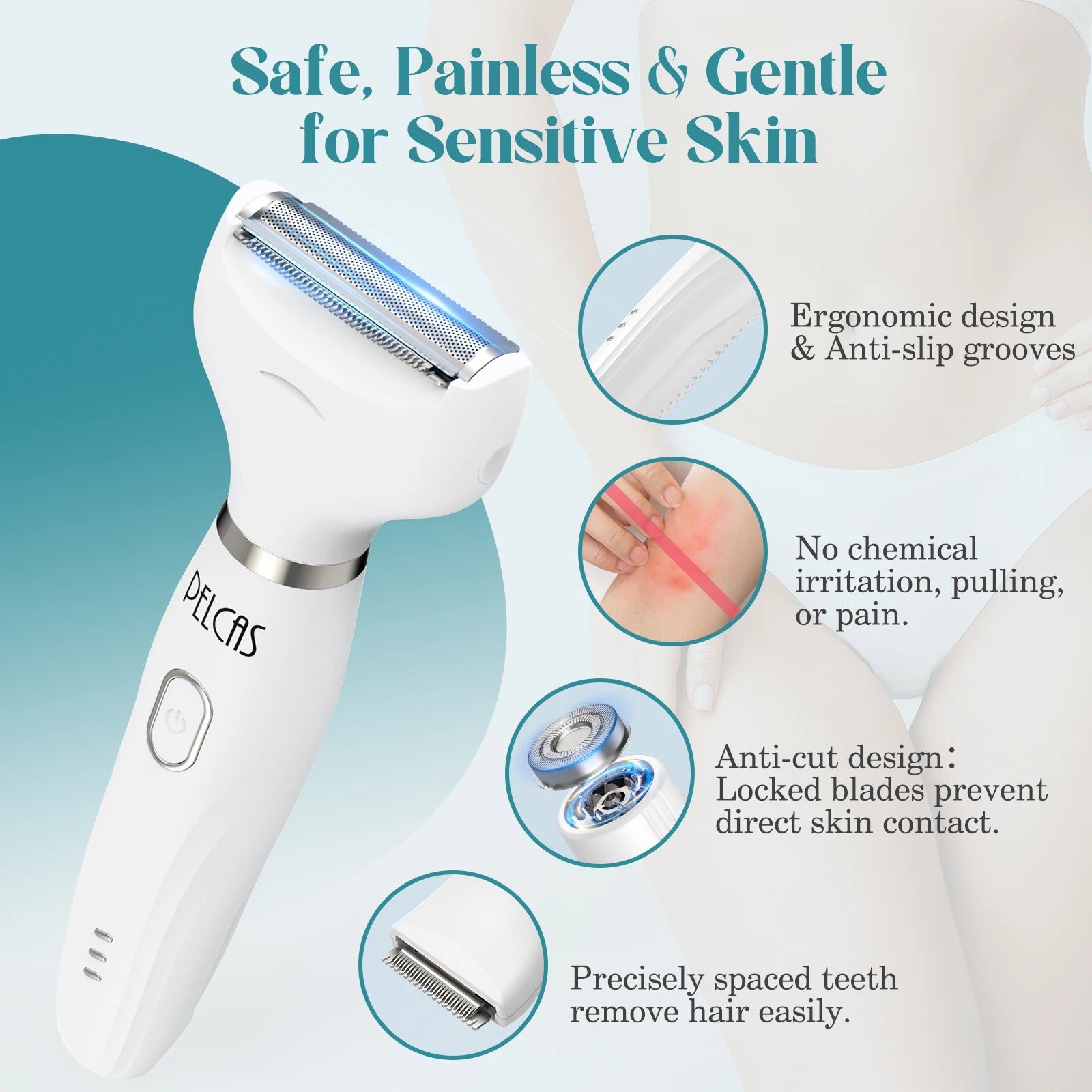 PELCAS Facial Hair Removal Facial Shaver 6 in 1 Electric Mini Shaving Machine Rechargeable Lady Shaver for Women