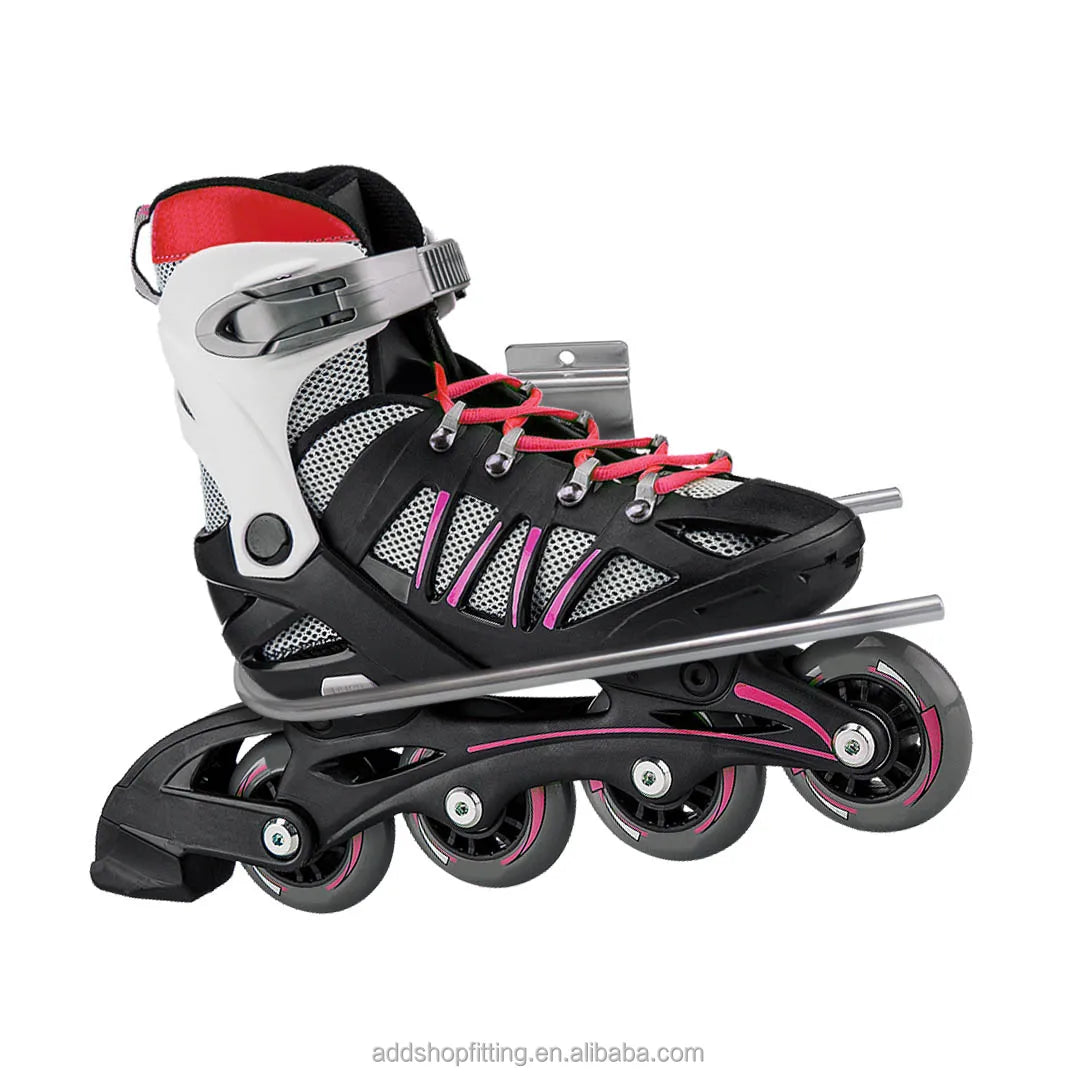 Steel Slatwall Shelf Rack Display Holder with Polish Finish for and Custom Logo for Promotional Roller Skates in Shop