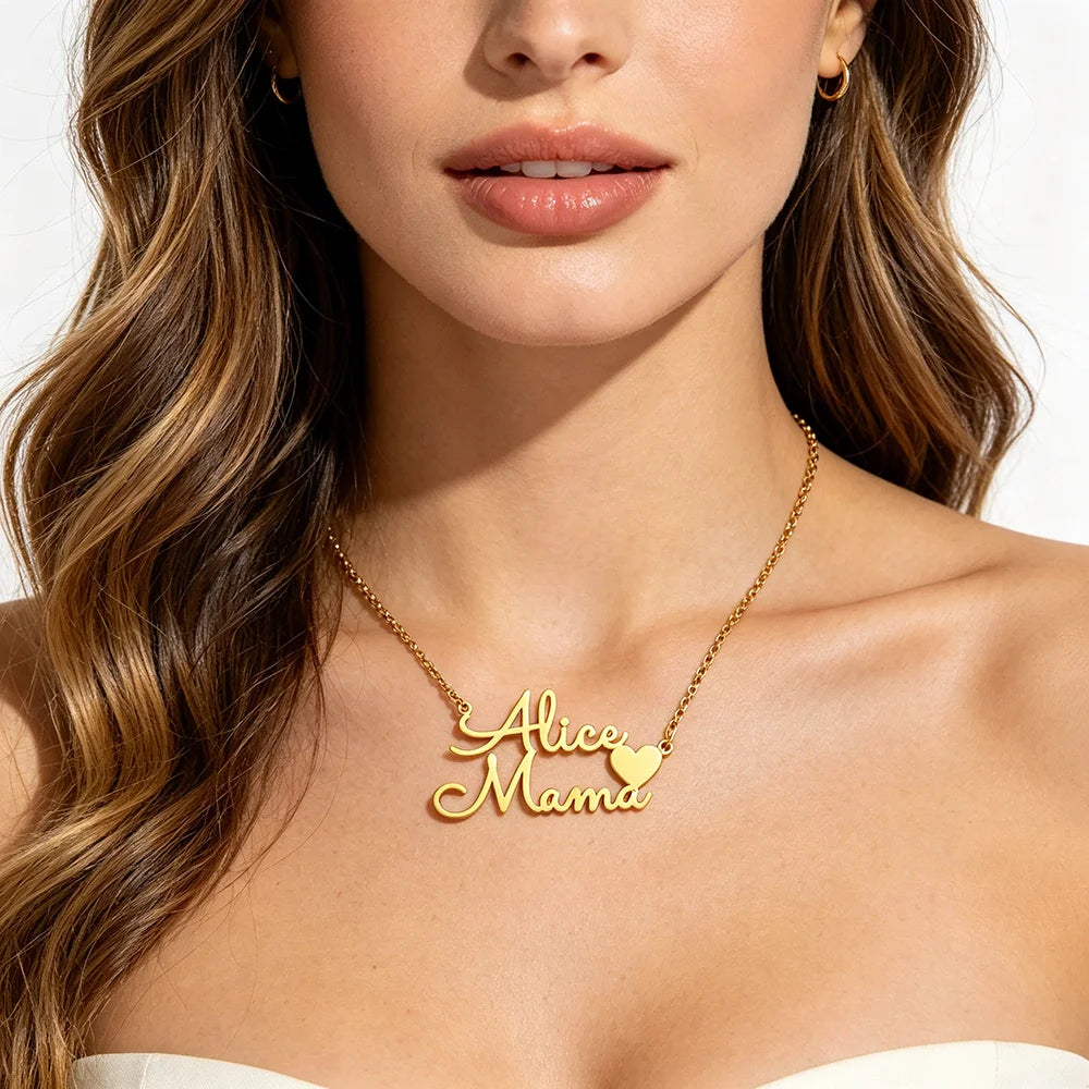 Customized Nameplate Heart Pendant Jewelry Gold Plated Stainless Steel Personalized Custom Name Charm Necklaces for Women Gifts MegaBDM