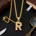DUOYING 18K Gold Plated Stainless Steel Initial Letter Zircon Pendant Necklace for Women