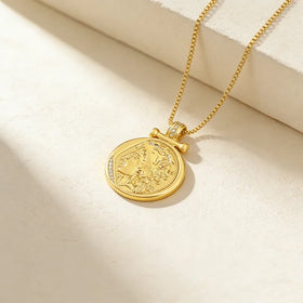 QIKU Roman Figure Relief Coin Pendant Women Copper Gold Color Necklace Jewelry Accessories Vintage Gift Wholesale Dropshipping