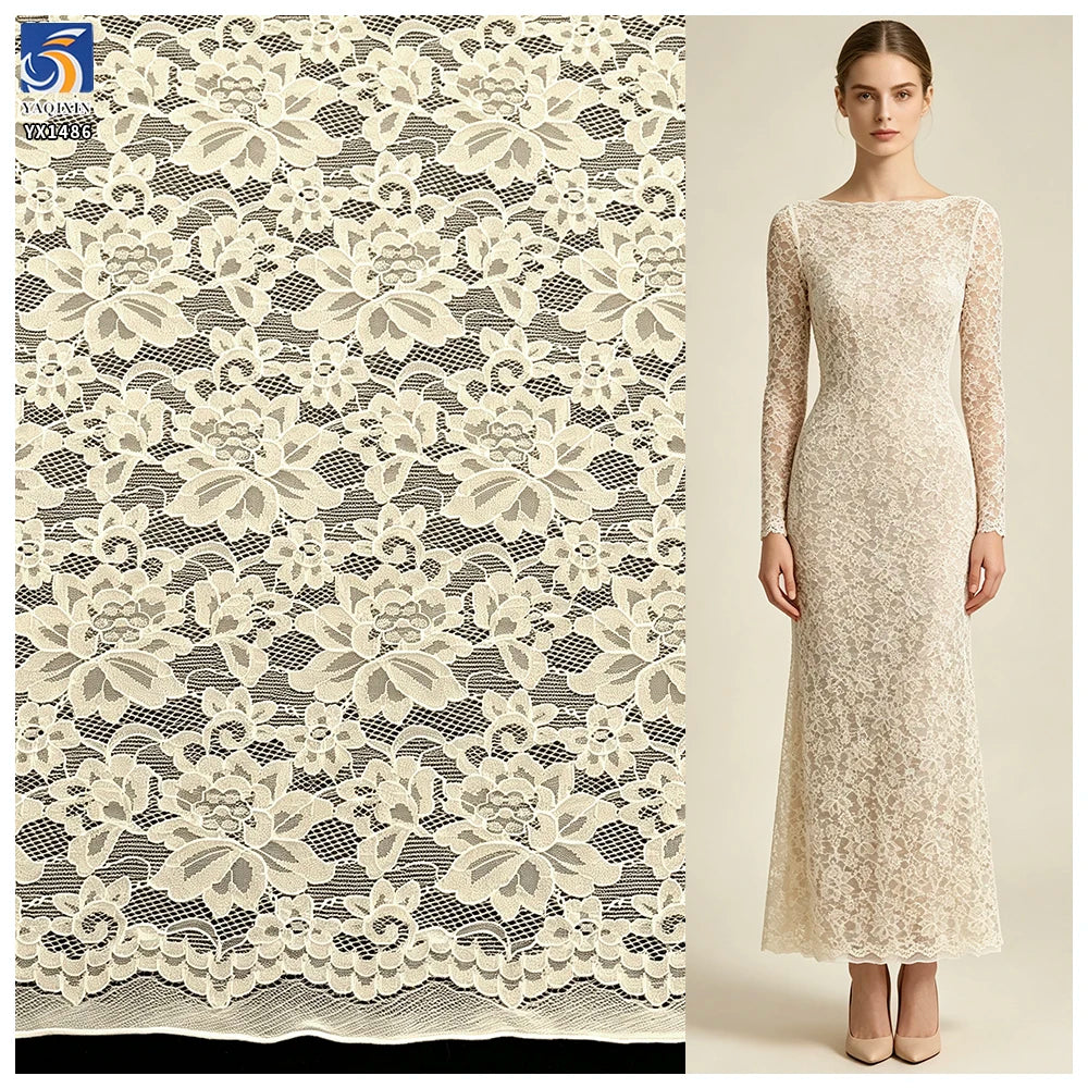 YX1486 Wholesale White Polyester Floral Lace Fabric for Dressmaking Apparel and Garment Vintage MegaBDM