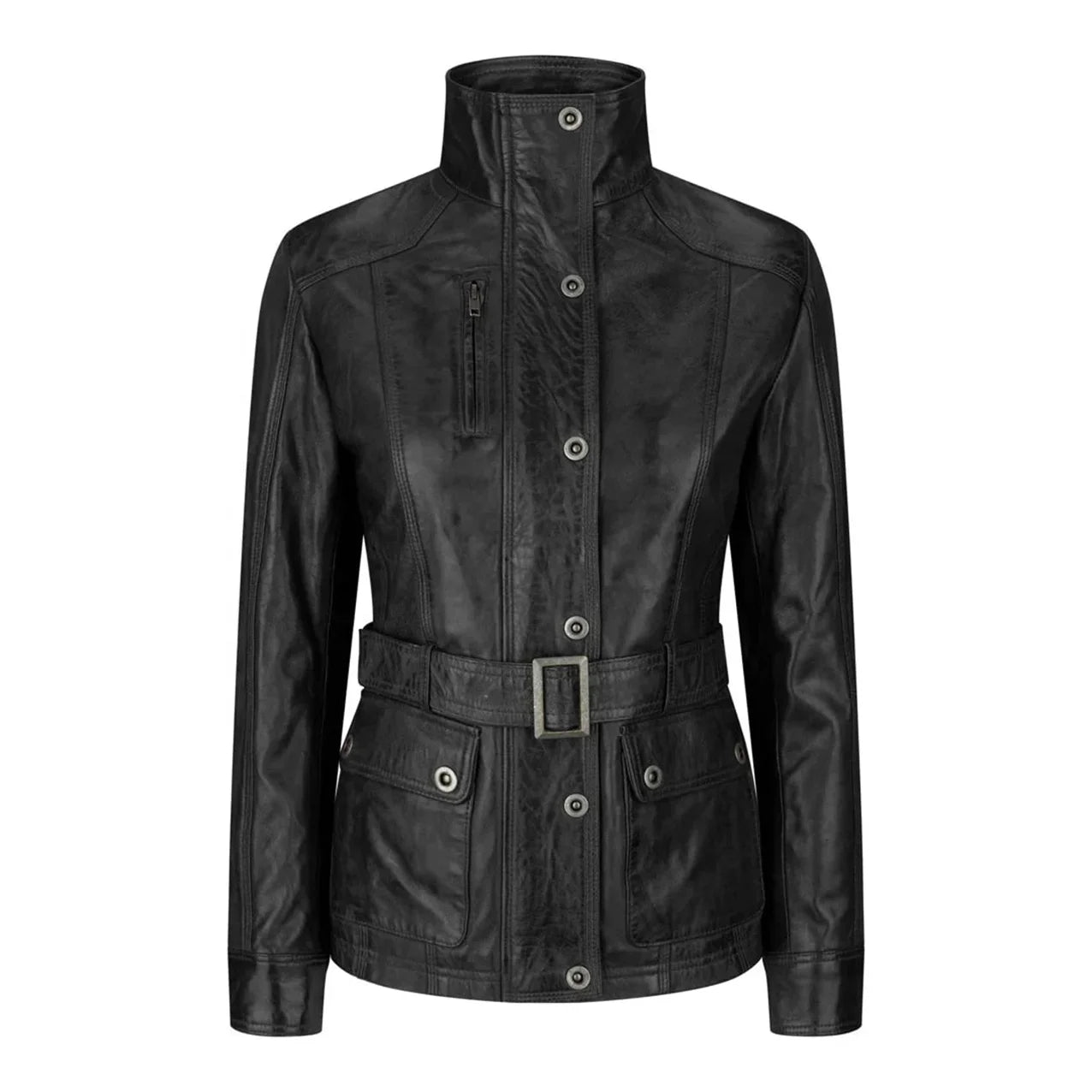 Wholesale Stylish Modern Biker Women's Genuine Leather Jacket V-Neck Warm Winter Premium Quality Breathable and Comfortable