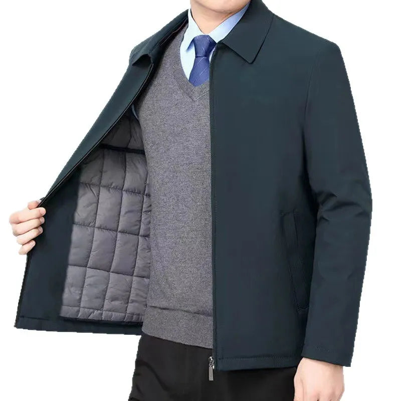 OEM Custom Logo Embroidery Classic Old School Material Padded Lined Mens Windproof Executive Jacket Business Coat Jacket MegaBDM