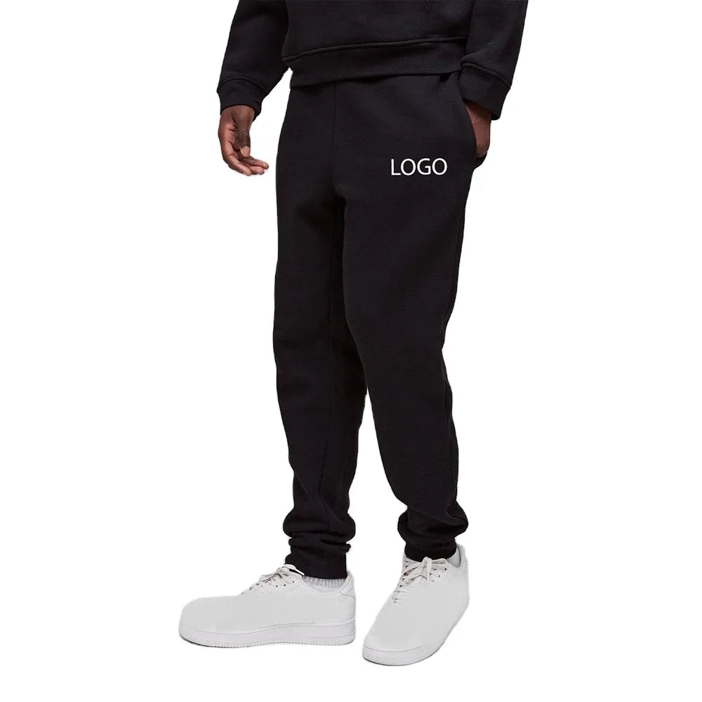 100% Cotton 300 Grams Loose Fit Embroidery Custom Logo High Street Joggers Sweatpants Man Trouser Stylish Blank Black