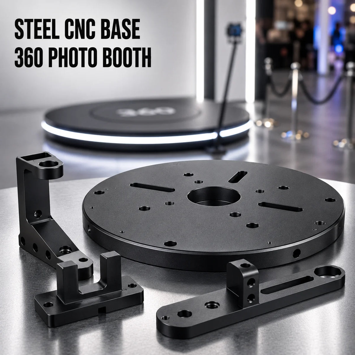Heavy Duty Steel CNC Machined Base with Powder Coating for 360 Photo Booth Machine Setup MegaBDM