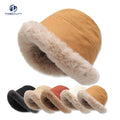 Women Winter Furry Rolled Brim Faux Fur Cloche Hat With Fleece Lining Custom Retro Delta Raspberry Cap Plush Fur Bucket Hat