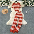 Summer Women's Basics Sets O-Neck Top And High Waist Floral Printed Knitted Set Ropa Wholesale