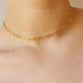 Women Wholesale Jewelry 18k Gold Plated Long Paperlink Chain Choker Necklace Stainless Steel